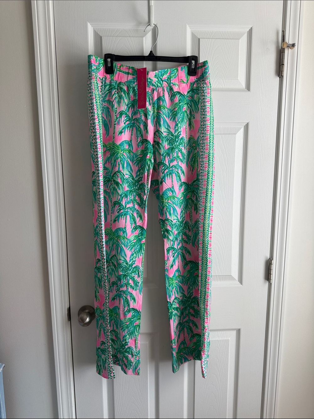 Lilly Pulitzer Pink & Green Palm-Print Palazzo Pants